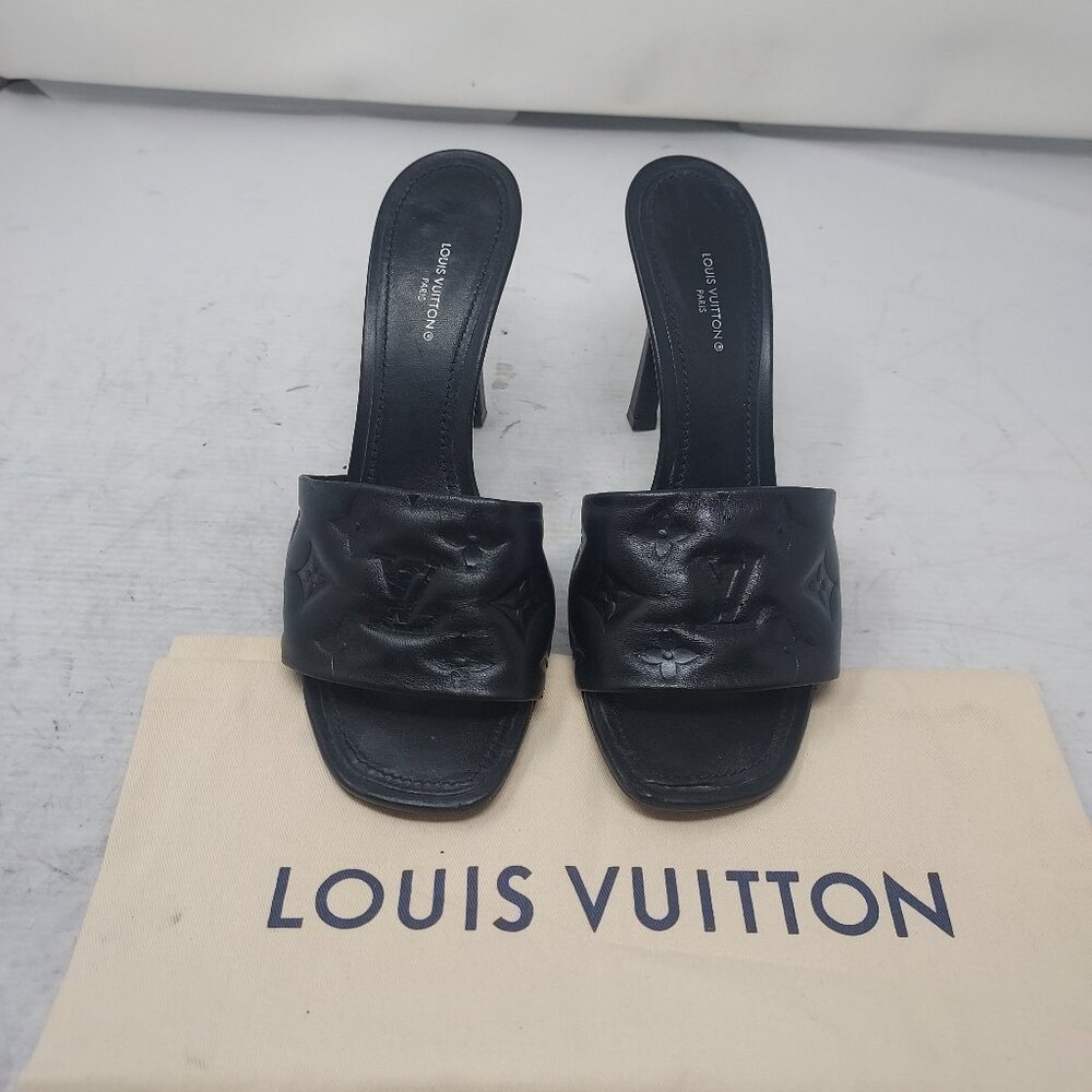 LOUIS VUITTON LV Monogram Black Embossed Revival Heel Sandal - Picture 8 of 13